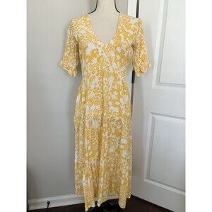 Faithful The Brand Yellow Floral Midi Dress Size 4